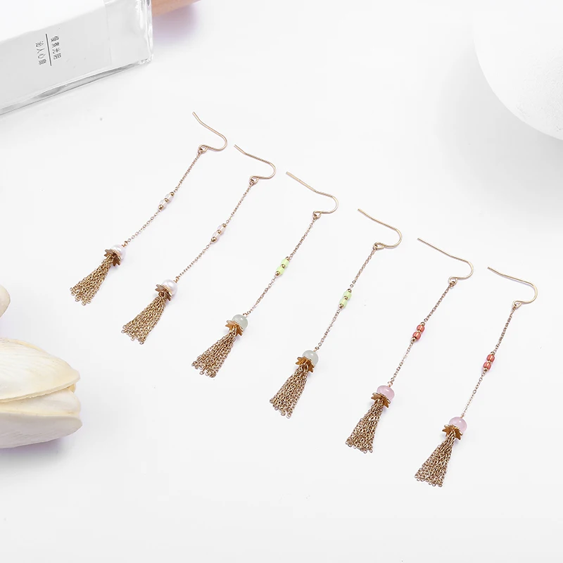 Серьги-подвески hupo.hutu из нержавеющей стали с жемчугом и агатом