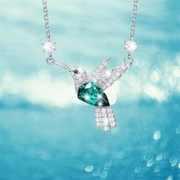 trendy bird rhinestone pendant necklace for women green crystal animal hummingbird choker girl wedding jewelry chain gift collar