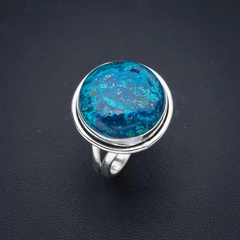 

StarGems Natural Chrysocolla Handmade 925 Sterling Silver Ring 7.25 F1028