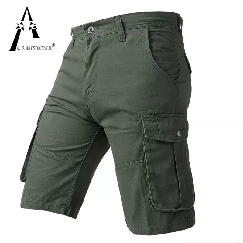 Mens outdoor Tactical Cargo shorts male Cotton Army Straight pants Vintage New solid color multi-pocket casual short summer 2022