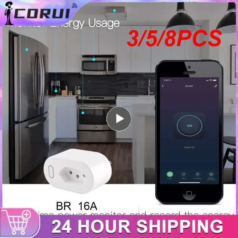 

3/5/8PCS Hands-free Wifi Smart Socket Voice Control 16a Smart Plug Br Standard 4000w Wifi Socket Tuya Wifi Smart Plug