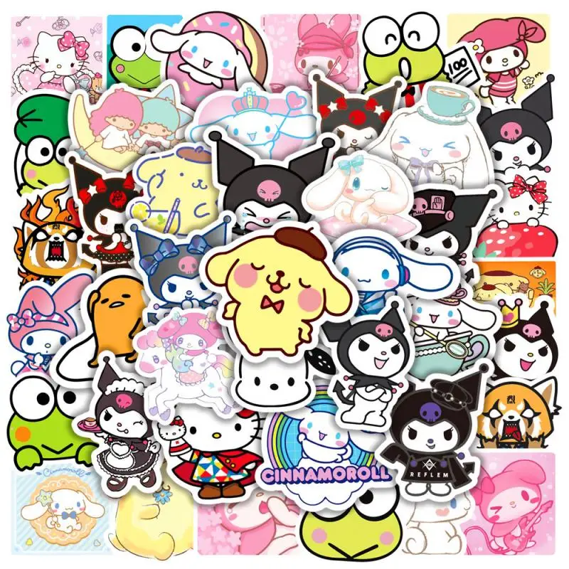 

50Pcs Kawaii Sanrio Sticker Cinnamoroll Cartoon Cute Anime Kuromi Suitcase Storage Box Waterproof Hellokittys Sticker Girl Gift