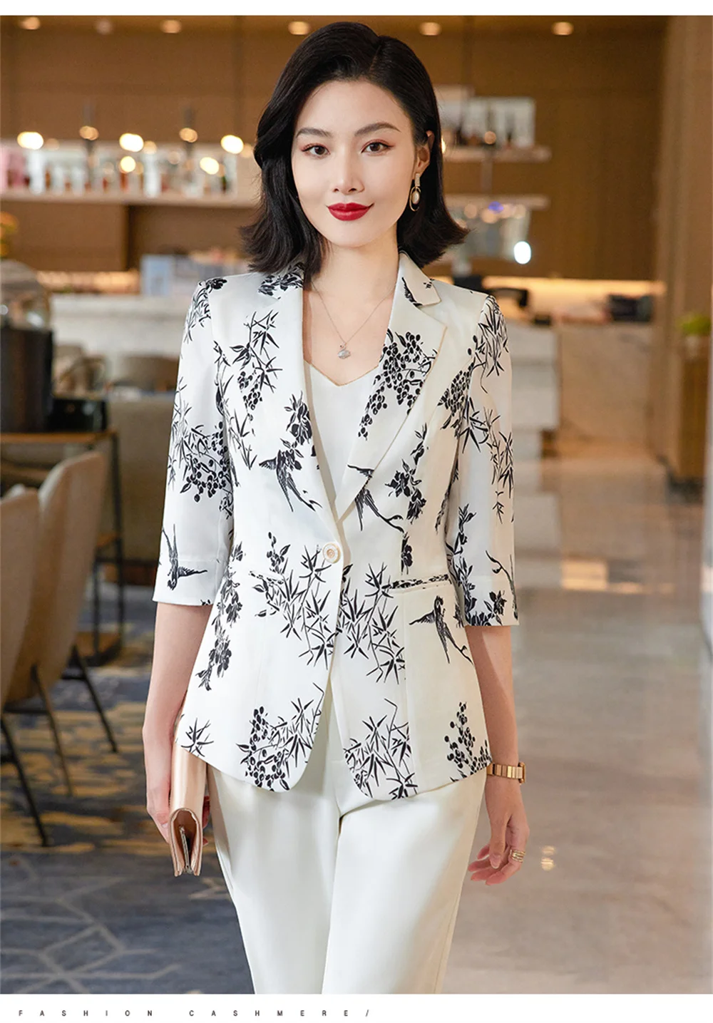 Women Printed Blazer Summer 2023 New in Female Casual Fashion Thin Slim Half Sleeve Coat Office Ladies Work Formal Jacket