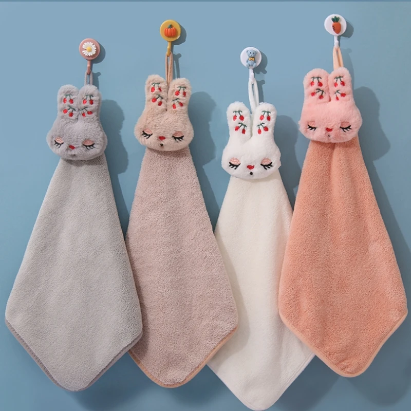 

Cute Cartoon Rabbit Towel for Child Coral Fleece Hangable Thicken Towel Absorbent Hand Towels Cleaning Cloth Rag Handkerchie