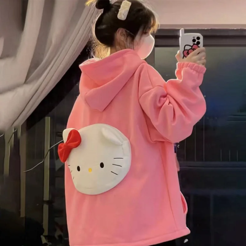 

Новинка 2023, флисовый женский свитер в японском стиле, с рисунком милого котенка и флиса, плюшевый подарок для пары