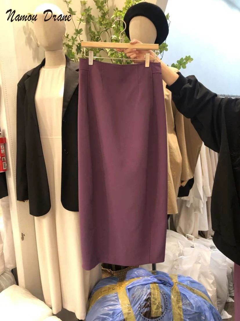 

Namou Drane 2022 летняя Корейская версия новая мода однотонная длинная юбка с высокой талией Однотонная юбка с разрезом сзади для женщин