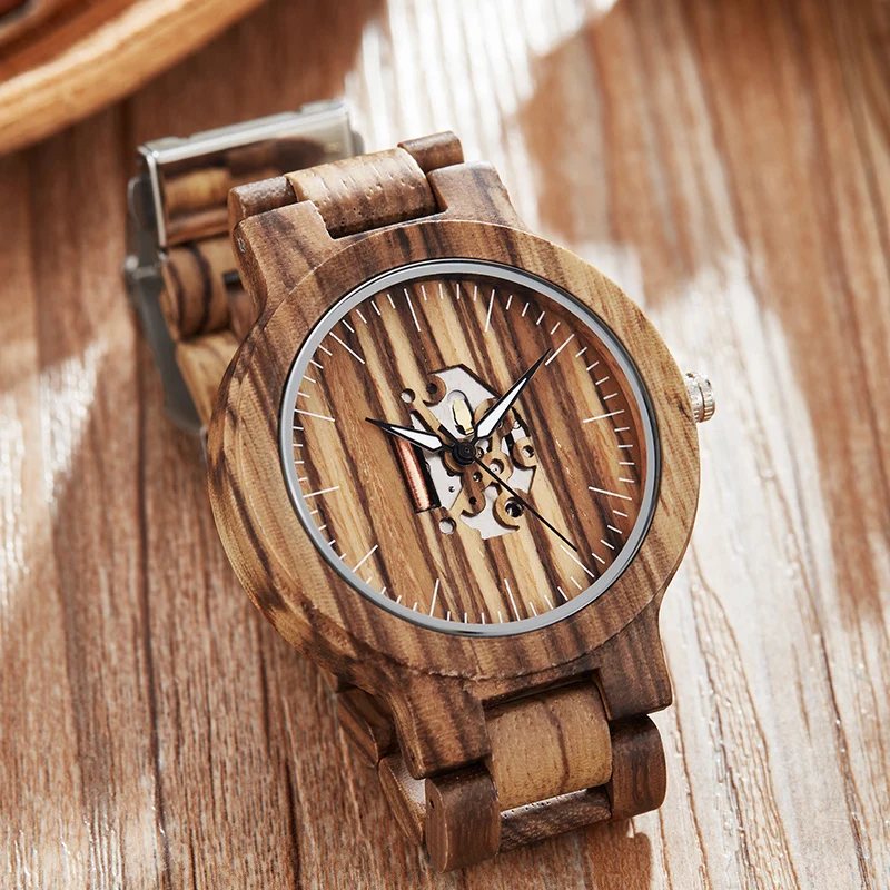 Classic Wood Watch Hollow-out Wooden Men Watches Quartz Movement Full Wooden Mens Watch Minimalist Design Male Clock Best Gifts