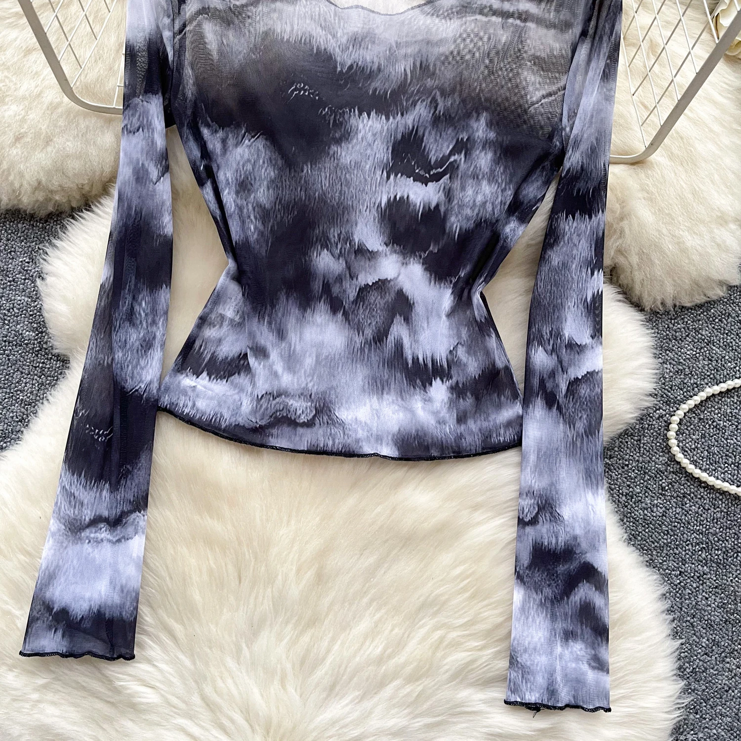 Шикарная сетчатая плиссированная футболка газовый винтажный Топ пикантный