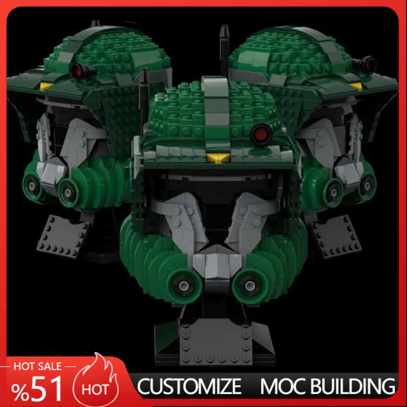 Фото Конструктор 991Parts Green Trooper: Боевой шлем (модель MOC) — Сборная модель для самостоятельной сборки, подарок на день рождения для мальчиков, коллекционный предмет для демонстрации №1