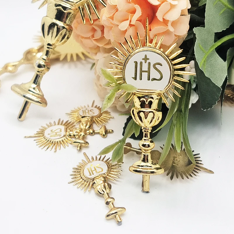 

12/24pcs 1.75" 3.25" 5'' JHS Mini First Communion Favor Gold Cake Religionr Sacrament Baptism Christening Party Table Decoration