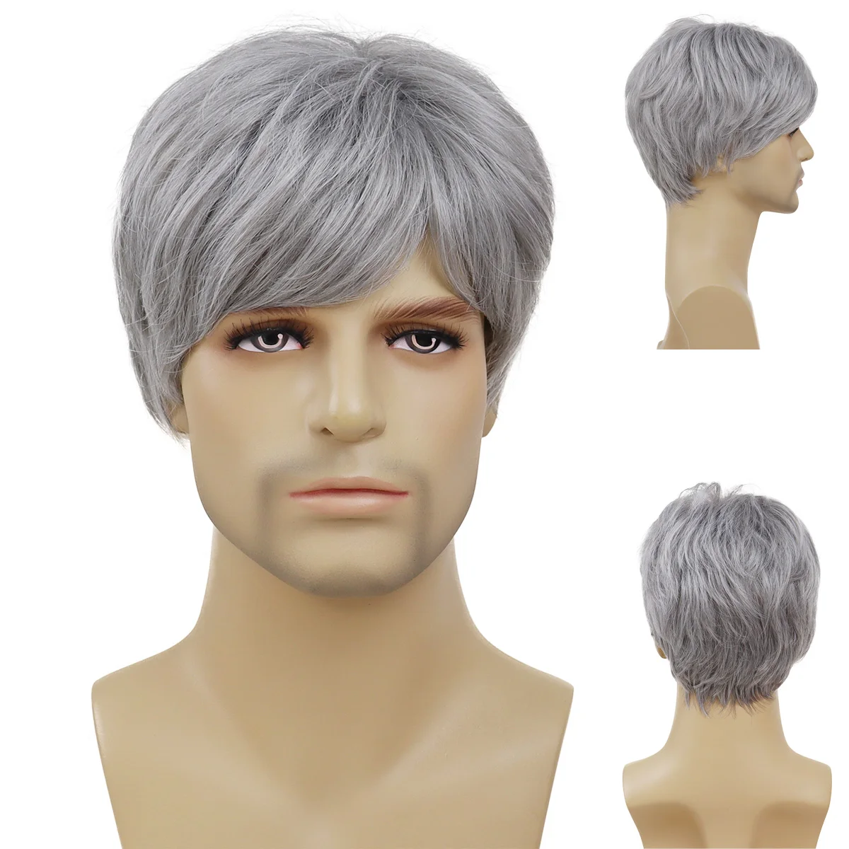 

GNIMEGIL Synthetic Short Men Wig Cosplay Silver Grey Wig with Bangs Korean Male Hair Hairstyle Grandpa Halloween Costume Wigs