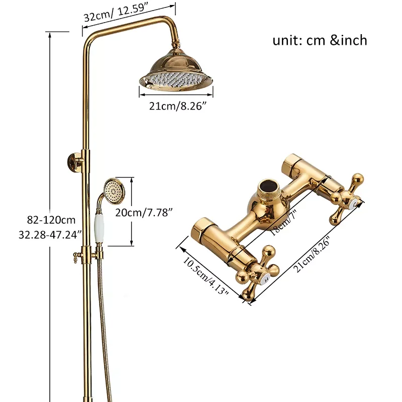 

Набор смесителей для душа с золотым напылением, дождевая Душевая система для ванной комнаты, настенное крепление, кран для горячей и холодн...