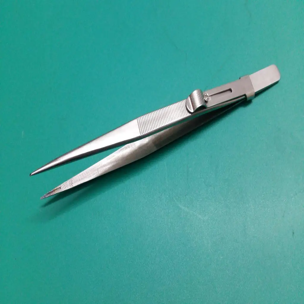 

Steel Sliding Locking Tweezers Serrated Point Watch Jewelry Repair Plier Tool