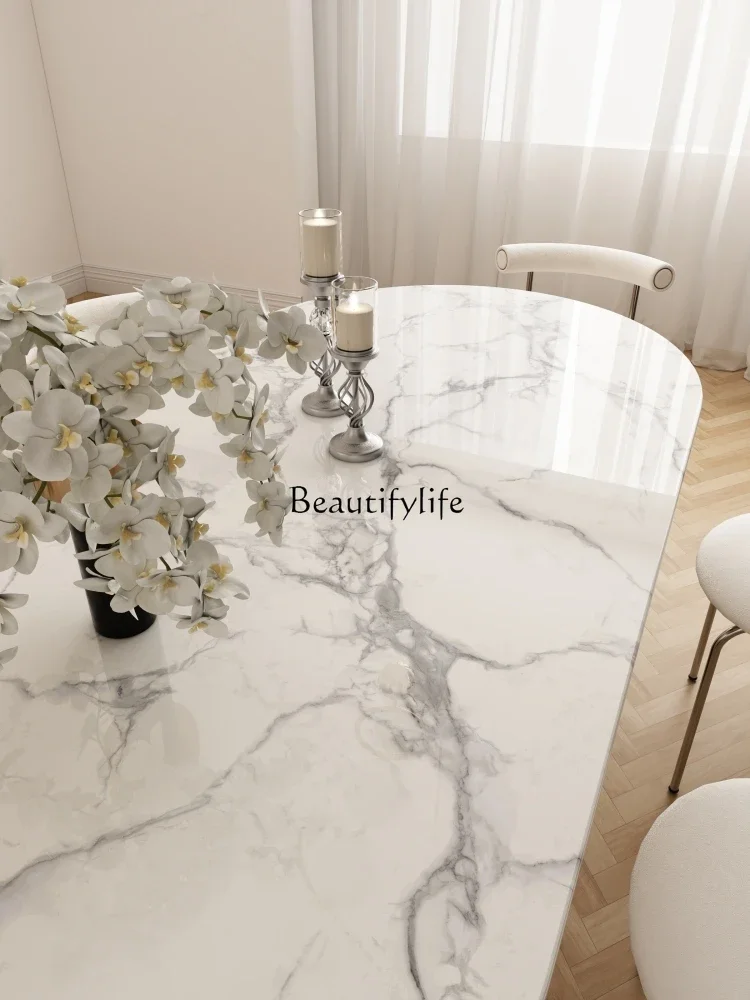 Обеденный стол из французского мрамора роскошный большой белый ретро Овальный