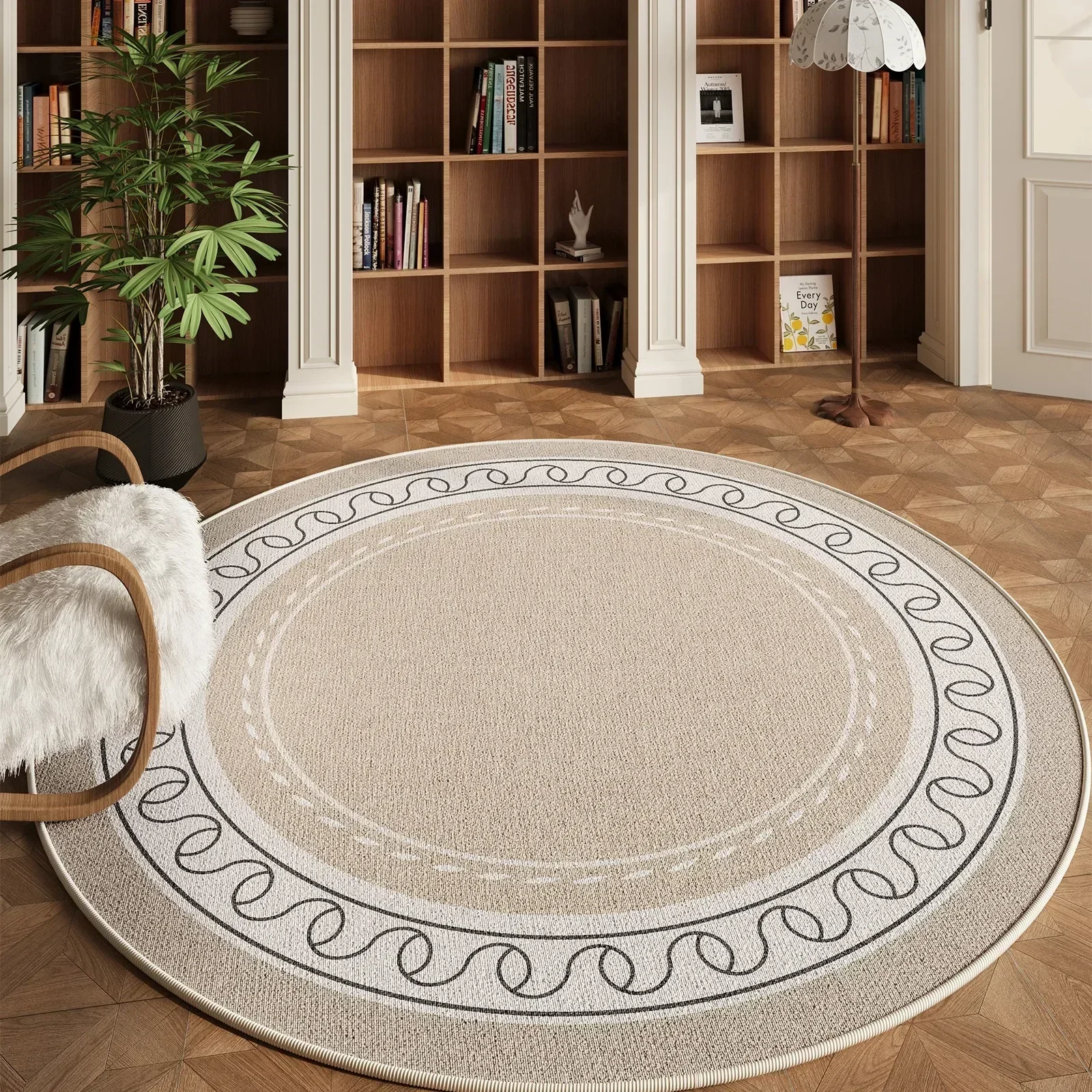 Круглый ковер для гостиной бежевый напольный коврик компьютерного стула