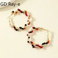 acrylic crystal beads hoop earrings for women red bohemian twist round earrings female trendy aretes wedding jewelry gifts