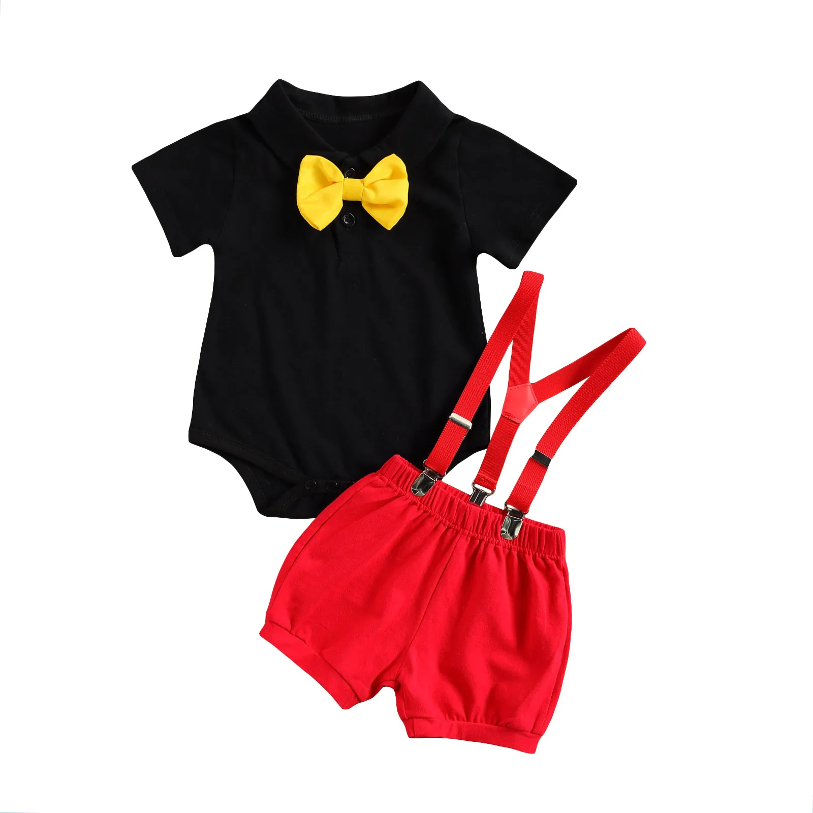

Infant Toddler Baby Boy Gentleman Clothes Short Sleeve Top Overalls Bib Pants Bow Tie Summer Safari Outfit
