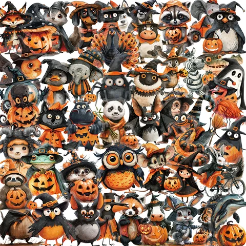 На Halloween животные наклейки 50 шт