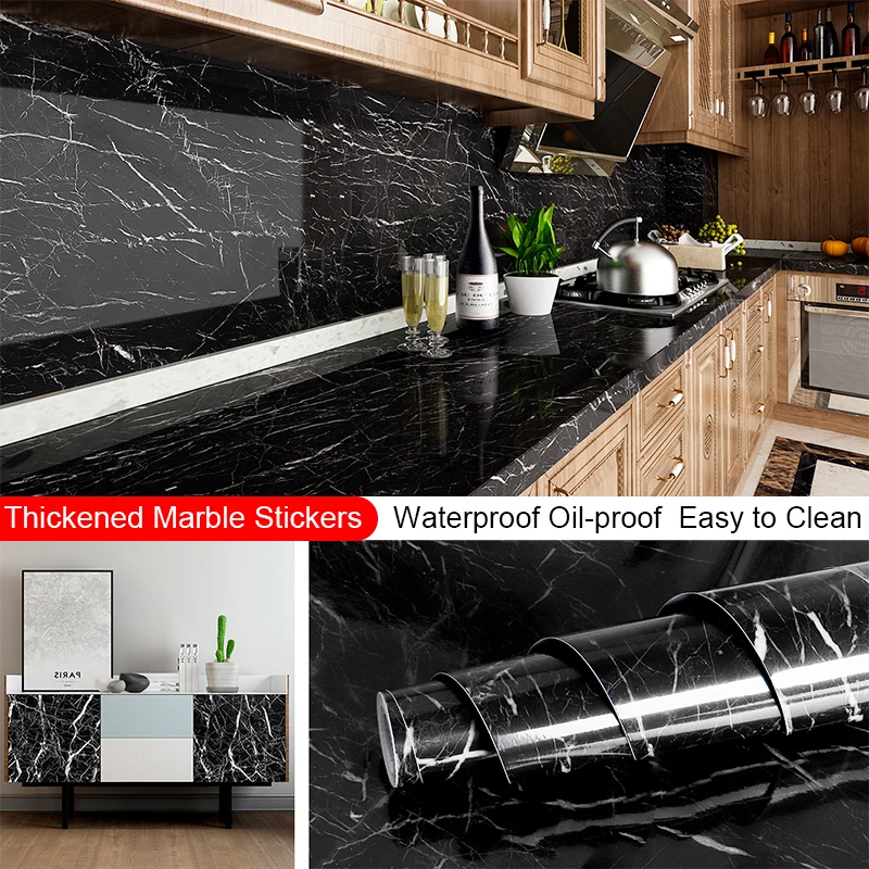 10m waterproof marble thicken wallpaper self adhesive removable vinyl film kitchen stove cabinet home decor 60 cm width stickers free global shipping