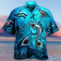 2022 loose breathable animal shark hawaiian shirts mens shirts 3d trendy cool fashion beach party tops short sleeves summer