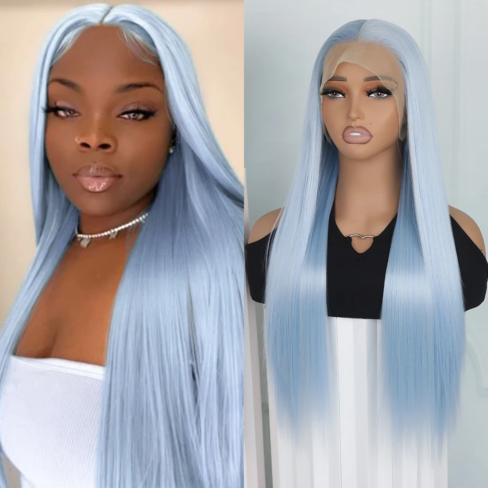 Apolaurel Синтетический прямой длинный парик для волос Синий 13x4 Парик фронта шнурка