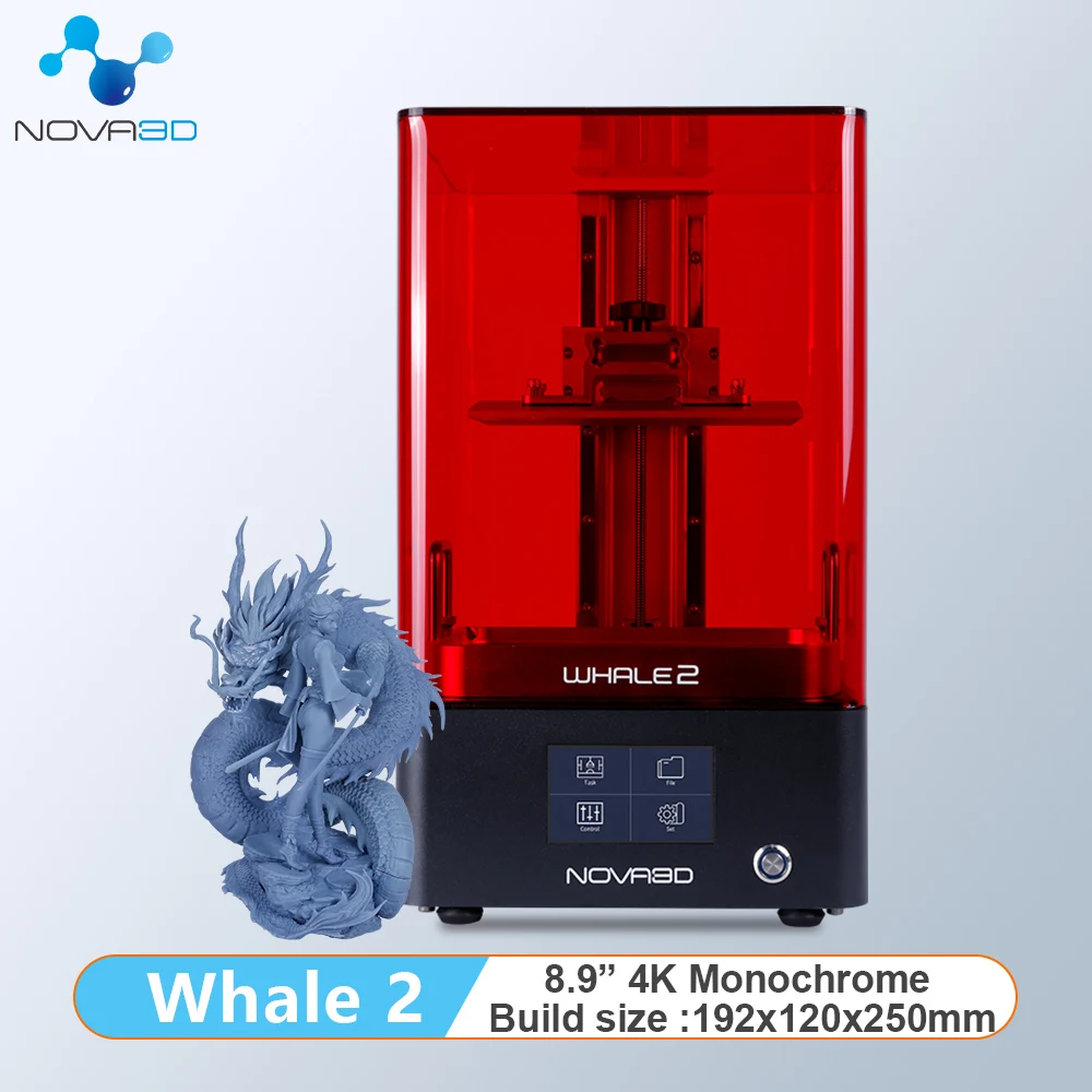 

NOVA3D WHALE2 3D Принтер LCD 8,9 дюймов 4K Монохромный экран УФ полимерные принтеры КИТ 2 3D комплект для печати большого размера 192x120x250мм