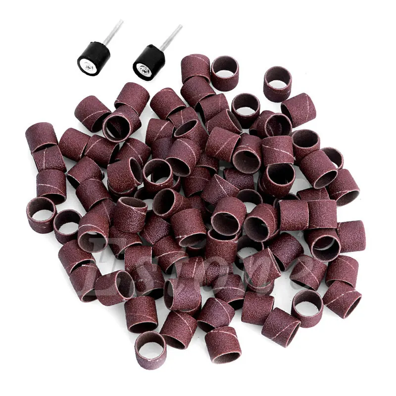 

100pc Refills Grit Sanding Paper Bands 1/2" Drum & 2pc Mandrel For Rotary Tool
