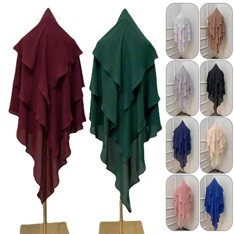 Women Long Prayer Scarf Hijab Muslim Overhead Tie Jilbab Islamic Wrap Cover Crepe Ramadan Islamic Clothes Khimars Prayer Scarf