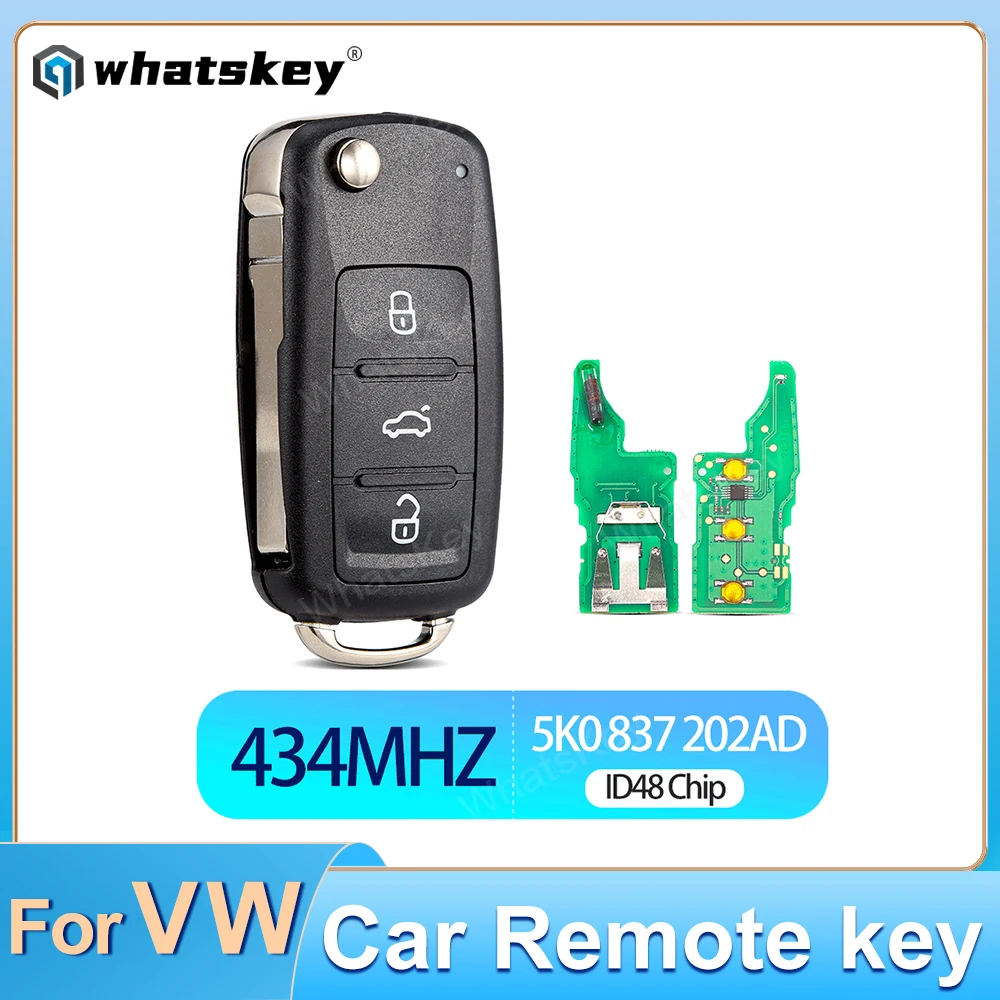 

Откидной автомобильный дистанционный ключ WhatsKey 3 BNT 434 МГц ID48 для Volkswagen VW Golf Beetle Caddy Polo Touran Scirocco Tiguan Skoda 5K0837202AD
