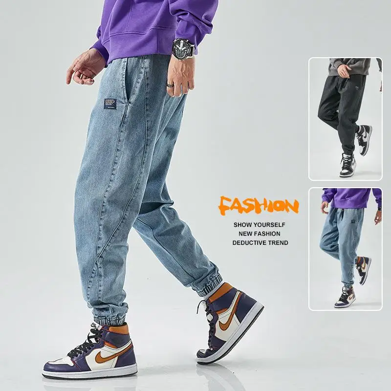 Men's Jeans Baggy Elastic Waist Harlan Cargo Jogger Trousers Men Casual Fashion Jeans Sportswear Sweatpant Streetwear Harajuku