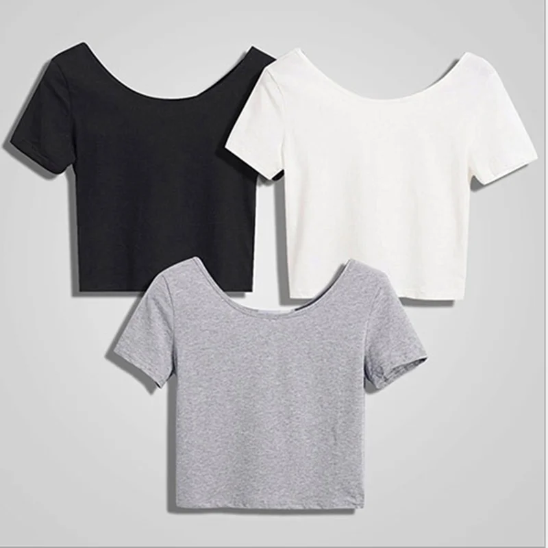 

2022 NEW Women Basic Simple All-match Solid Color Stretch T-shirts 1PC Short Navel Top Ladies Short Sleeve O neck Sexy Crop Top
