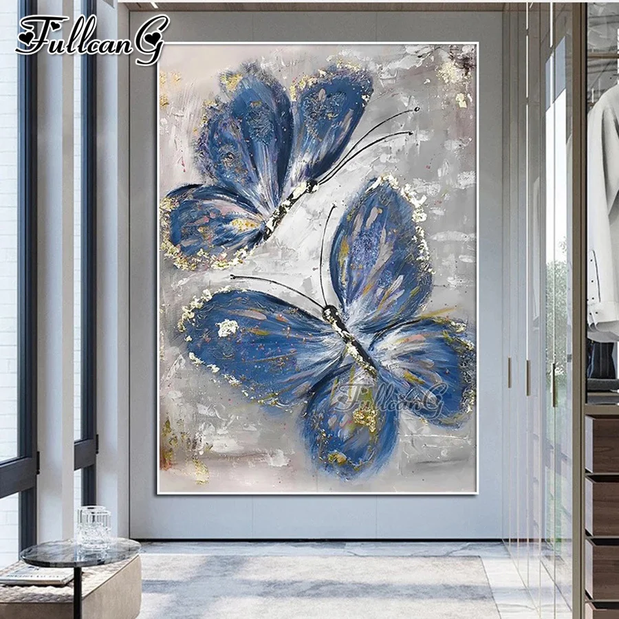 

FULLCANG Gold Blue Butterfly diamond painting cross stitch rhinestone embroidery abstract mosaic needlework home decor FG0980