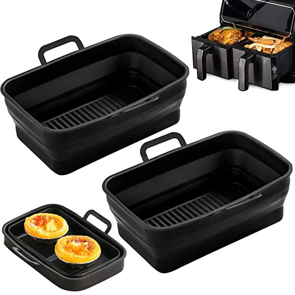 

NEW Foldable Air Fryer Silicone Baking Tray Reusable Heat Resistant Silicone Mats Basket Air Fryer Rack Accessories