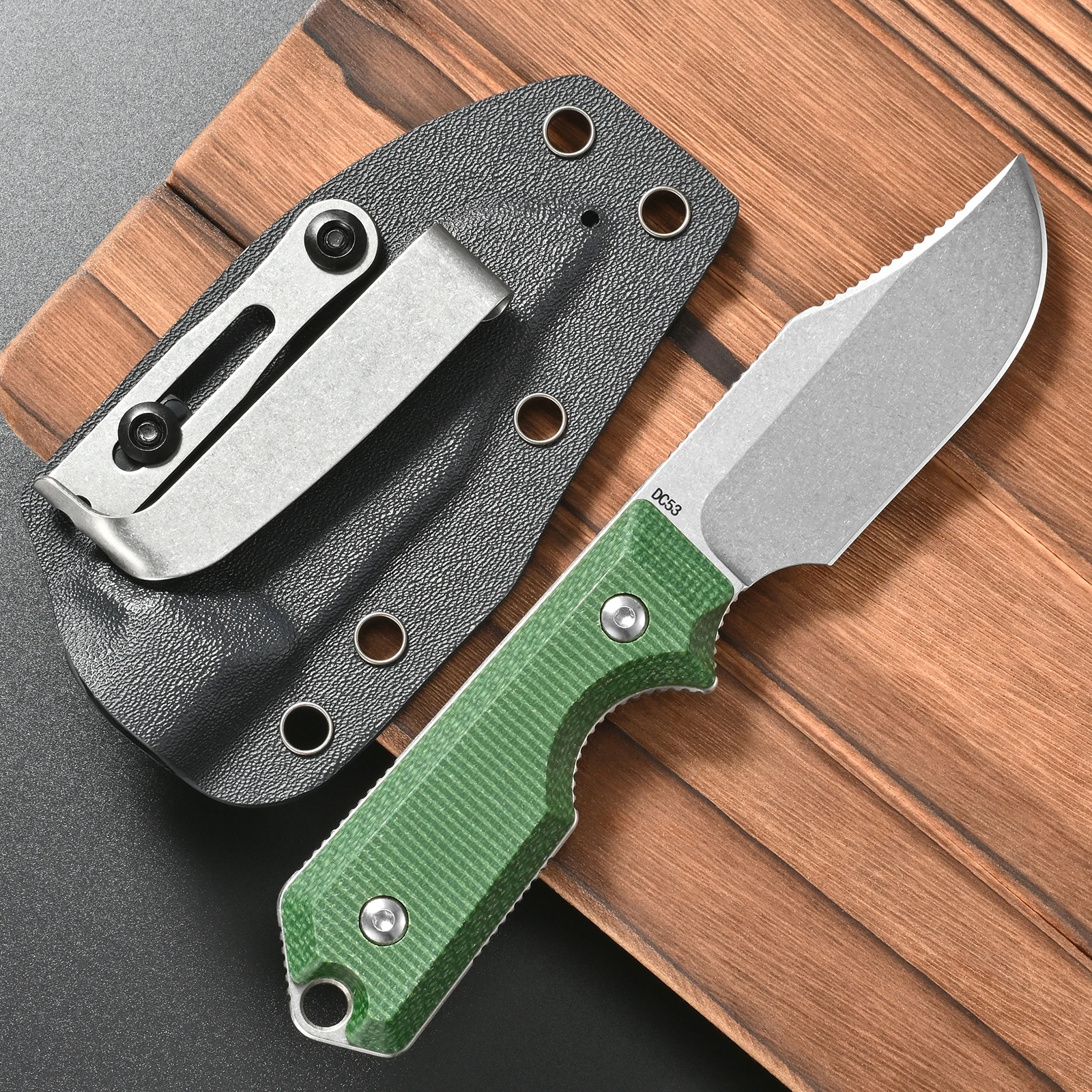 Фото Нож Eafengrow FF120 с фиксированным клинком из стали DC53, рукоять из микарты, цельнометаллический, для активного отдыха, кемпинга, работы и выживания №4