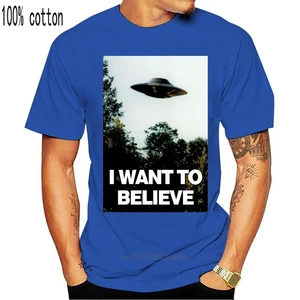 Man Clothing I Want To Believe Men Black T-Shirt X Files Tee Ufo Alien Shirt Loose Plus Size? Tee Shirt