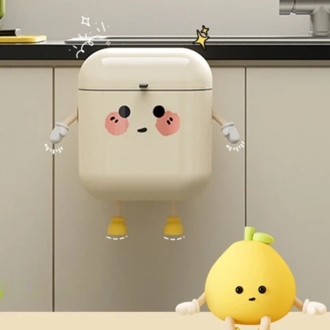 9л/12л кремового цвета, настенный кухонный мусорный бак без сверления, милые узоры, мусорное ведро большого калибра с крышкой для пищевых отходов