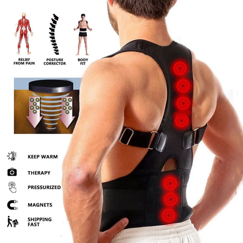 Back Posture Corrector Adjustable Magnetic  Shoulder Corrective Therapy Corset  Brace Belt Lumbar Support Straight