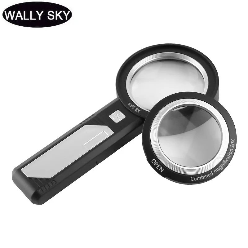 

UV LED Handheld Magnifier Dual Lens 10X 15X 20X Jewelry Loupe Diamond Jewelry Identification Electronic Repair Magnifying Glass