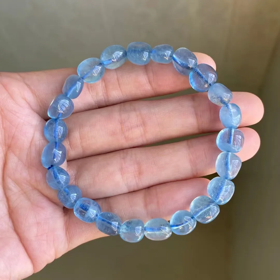 

8mm Natural Blue Aquamarine Bracelet Jewelry For Women Men Healing Beauty Gift Gemstone Beads Crystal Stone Strands AAAAA