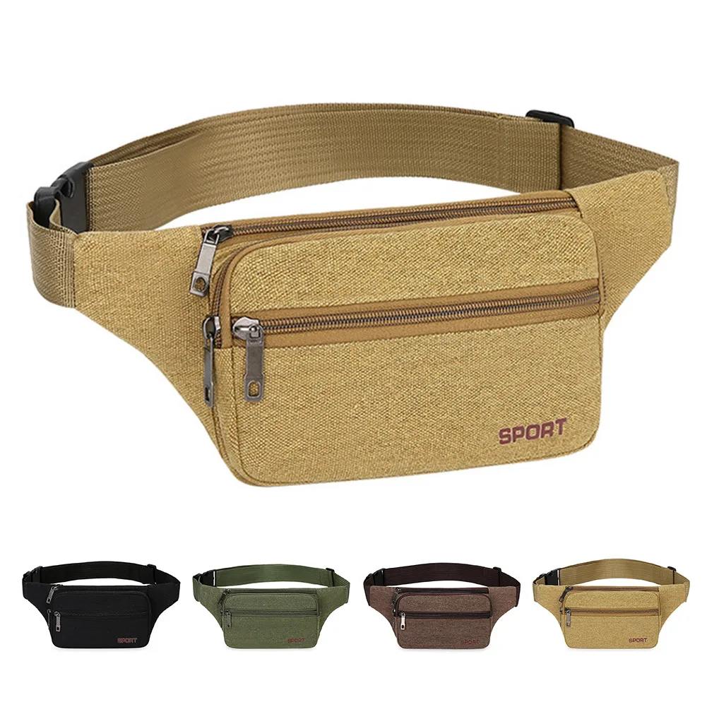 

Men Canvas Running Belt Waist Pack Lightweight Belt Bag Portable Breathable with Zipper Adjustable Shoulder Strap Waist Packs