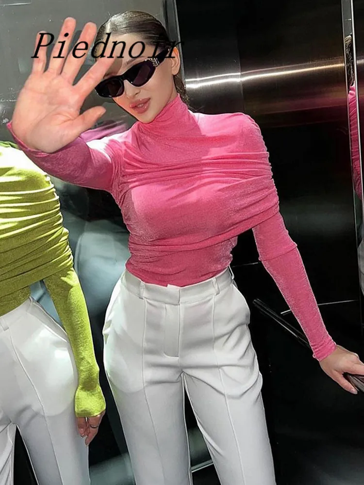 

Боди женское базовое с высоким воротником и длинным рукавом, Y2K