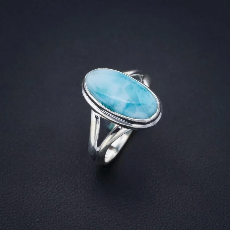 

StarGems Природный Ларимар ручной работы 925 пробы Серебряное кольцо 8 F1558