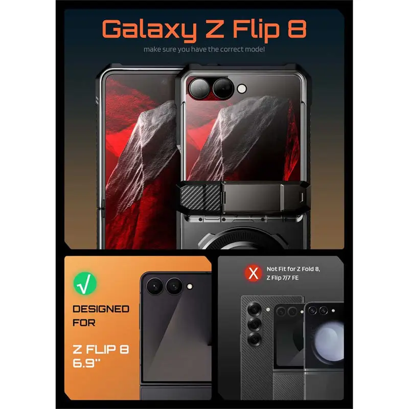 Фото Чехол SUPCASE For Samsung Galaxy Z Flip 8 Case UB Grip, защитный чехол военного класса с подставкой и защитой переднего экрана №2