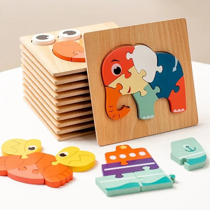 

Детские 3D головоломки с животными, деревянные умные игры Монтессори, обучающие игрушки для Пазлы для детей