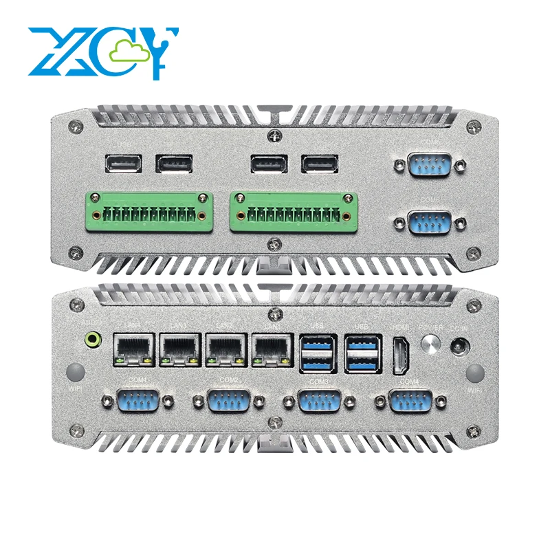 XCY Industrial Mini PC i7-8250U 4x Intel i211AT LAN POE 6x COM DB9 8x USB GPIO LVDS поддержка WiFi 4G IoT Win10/11 Linux Pfsense