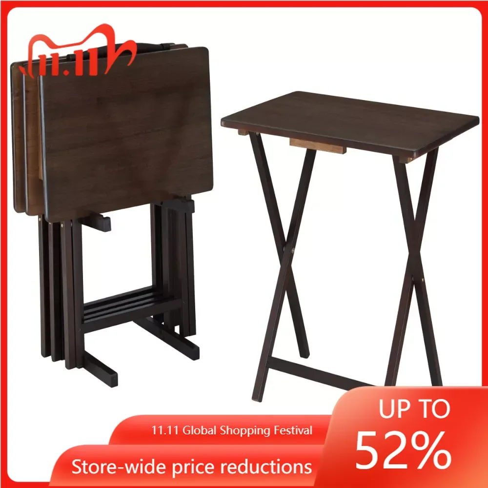 

Набор из 5 предметов, складной столик для телевизора, Ореховый 19x15x26 дюймов (4 столика + 1 стойка)