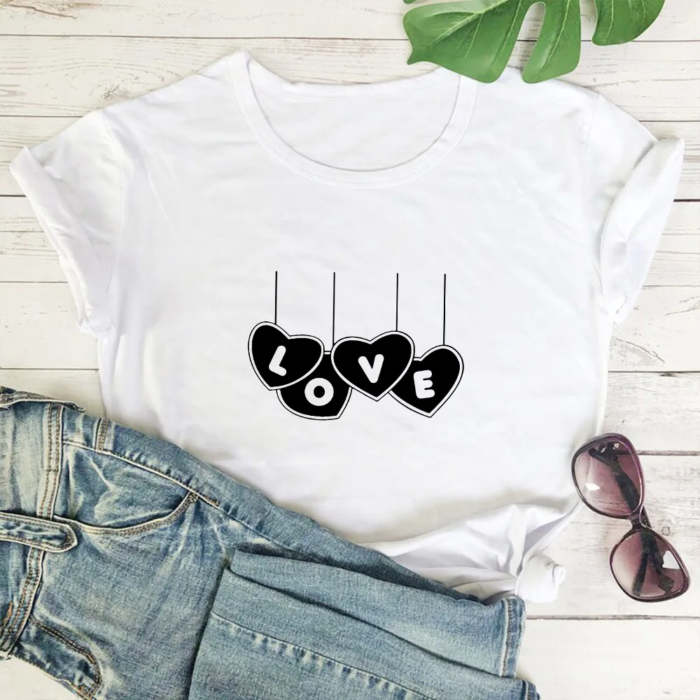

Heart Lock Love Pattern Print T-shirt Women Aesthetic Hipster Tshirt Women Retro Graphics Tee Femme Short Sleeve T Shirt Women