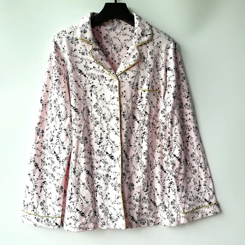 

New style 2022 women high quality 100% cotton longsleeve top and pants pajamas set homewear