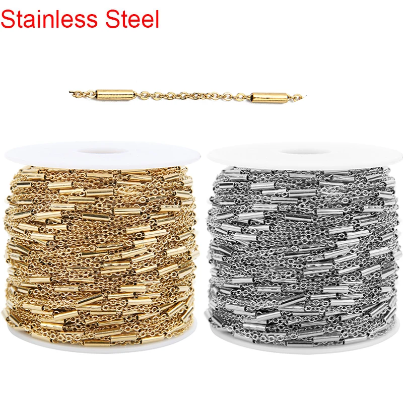 

2meters Stainless Steel Chains Necklace Bulk Diameter 2mm Gold Color Link Chains Lot for Diy Bracelet Supplies Jewelry Making