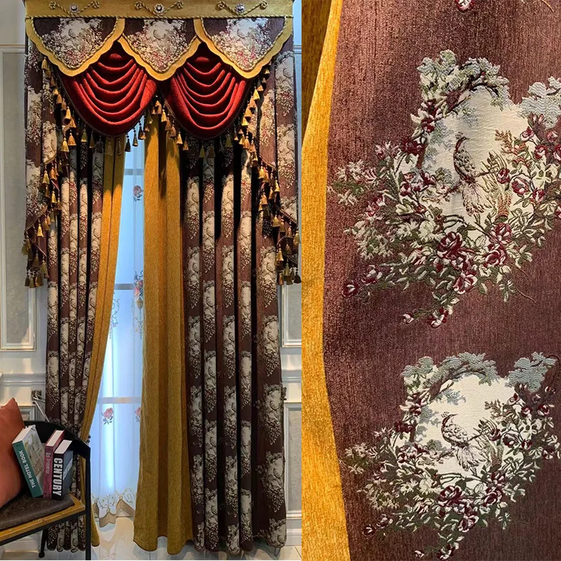 

Living Room Curtains Luxury European Jacquard Curtain Head Living Room Bedroom Curtain Splicing Blackout Curtain Custom Net Red